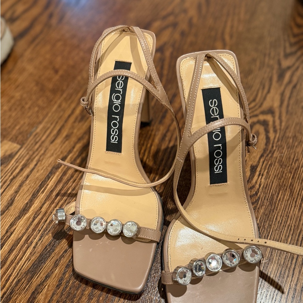 Sergio Rossi Nude Crystal-Embellished Strappy Sandals